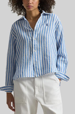 Široka lanena srajca s karirastim vzorcem