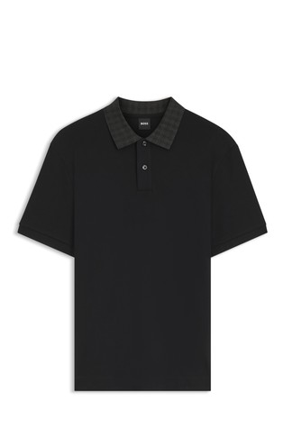 Polo shirt in cotton with patterned collar