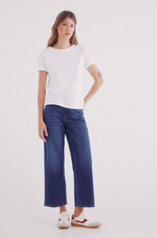 SPRINGFIELD Cotton T-shirt with decorative buttons White 4