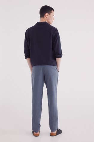 SPRINGFIELD Slim fit chino hlače iz strukturirane mešanice bombaža in lana Modra - Blue 2