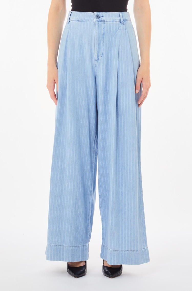LIU JO Pinstripe denim palazzo trousers Blue 