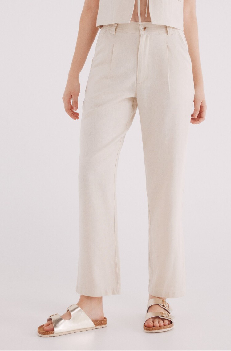 SPRINGFIELD Linen blend trousers with darts Beige 
