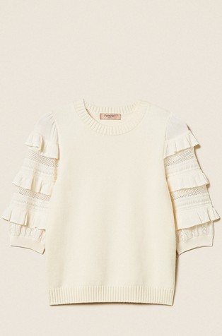Mesh stitch jumper with ruffles