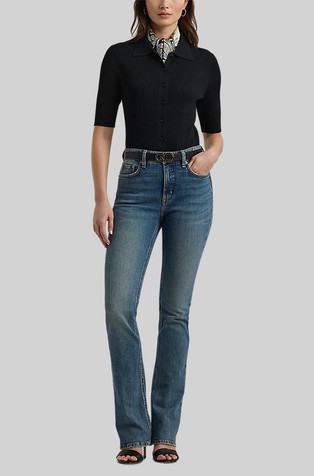 RALPH LAUREN Zvončaste jeans hlače z visokim pasom Modra - Dusk Indigo Wash 3