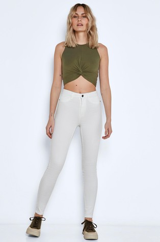 NOISY MAY NMCALLIE high waist skinny fit jeans Bright White 3