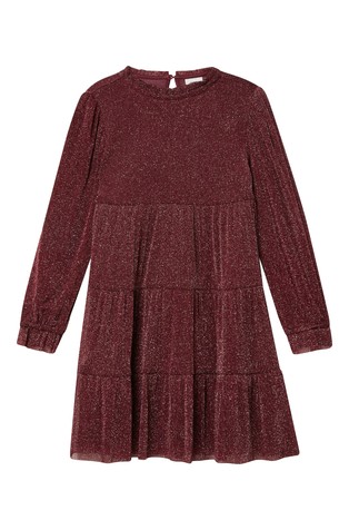 Flounced dress made from glitter mesh