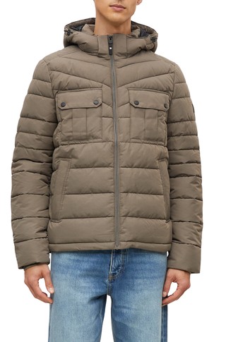 Puffer jacket with a detachable hood