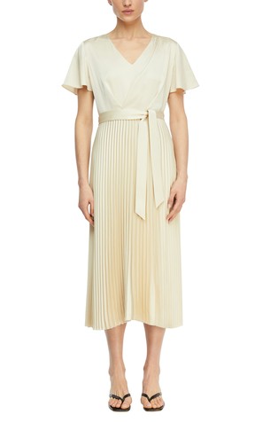 Satin dress with pleated skirt