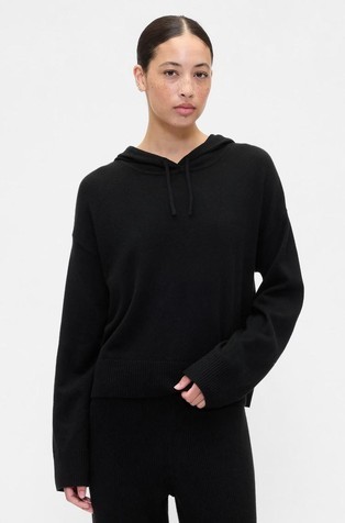 Ženski pleten pulover s kapuco iz bombažne mešanice