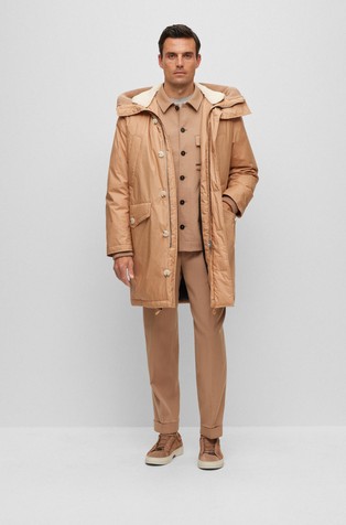 HUGO BOSS Vodoodbojna bombažna puhovka v slogu parke Bež - Beige 5
