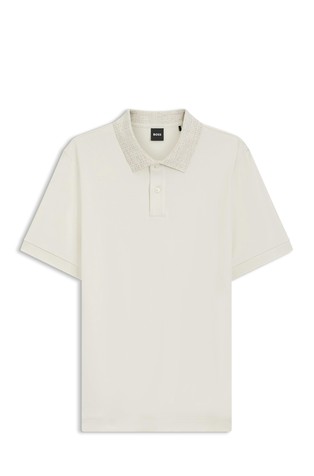 Polo shirt in cotton with patterned collar