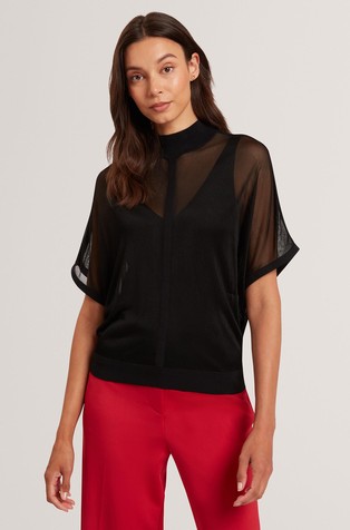 Dvoslojna majica s kratkimi rokavi iz prosojne pletenine