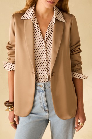 Double satin blazer with belt