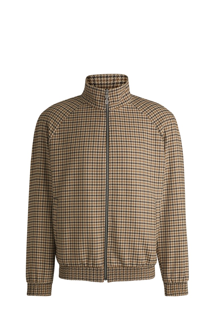 HUGO BOSS Regular fit raztegljiva jakna s pepita vzorcem Rjava - Dark Brown 