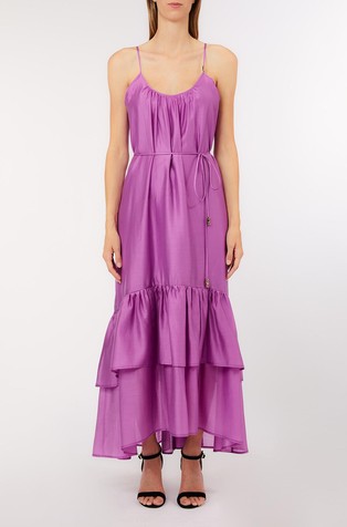 Dolga obleka z naramnicami in naborki