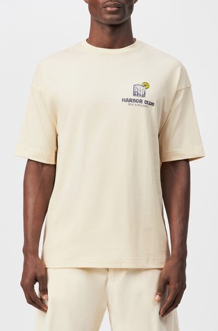 Relaxed fit bombažna majica s kratkimi rokavi in potiskom