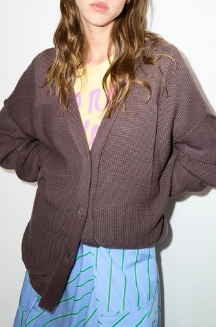Oversized cardigan with embroidered lettering at back