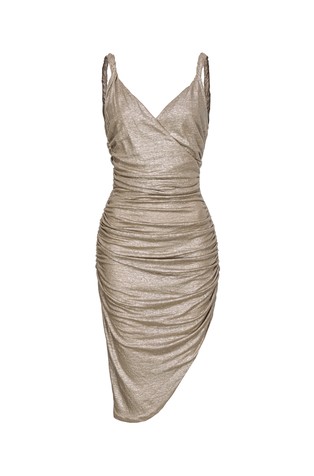 Asymmetric linen dress with gathering