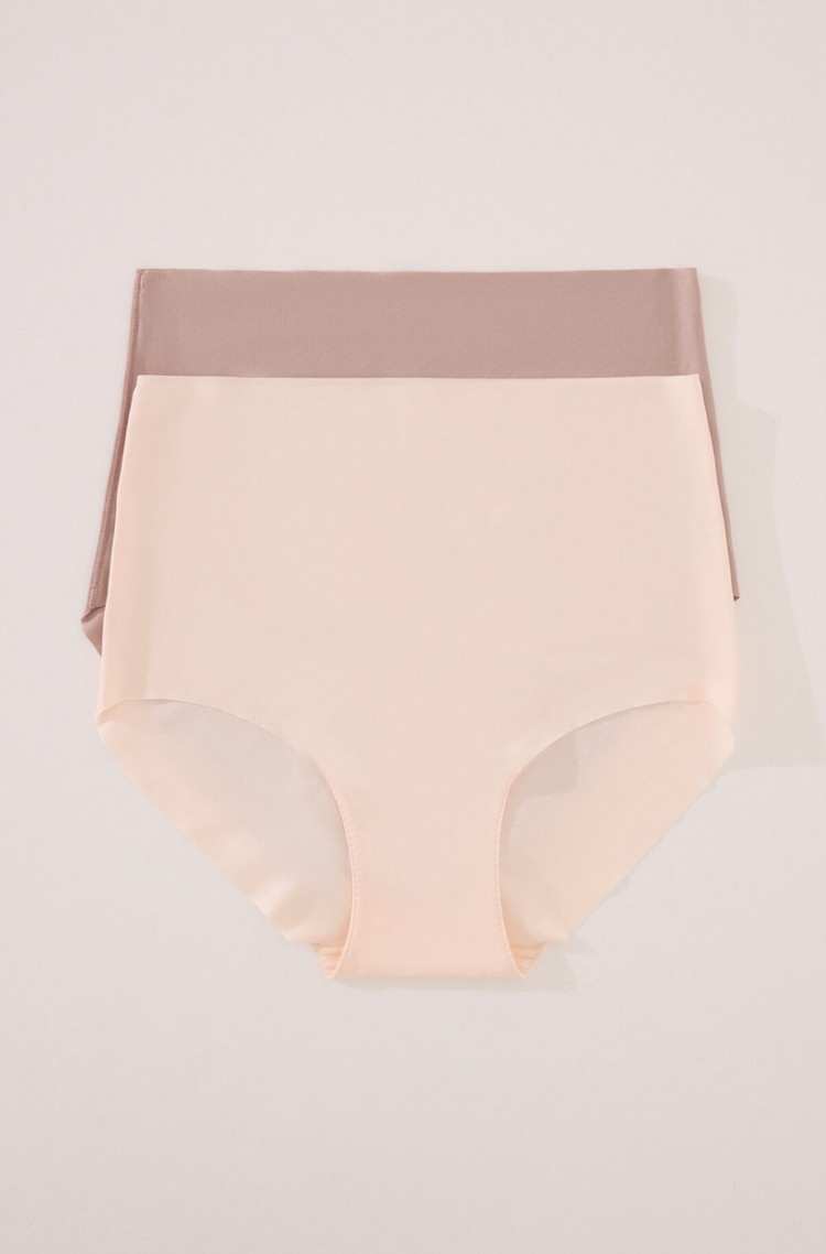 WOMEN'SECRET Paket 2 spodnjih hlačk z visokim pasom iz mikrofibre Večbarvna - Beige / Brown 
