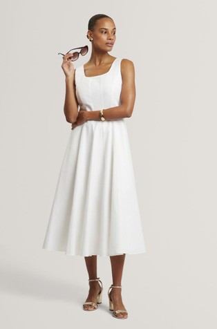 Midi obleka brez rokavov iz lanene mešanice