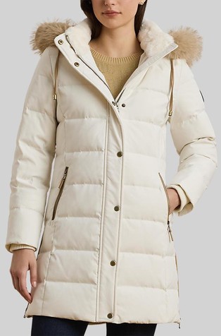 Faux-fur-trim hooded down coat