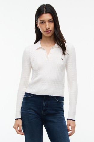 Micro Cable Knit Slim Polo Jumper