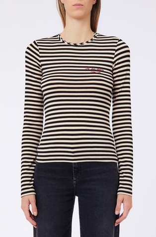 Striped long sleeved  T-shirt with Embroidery
