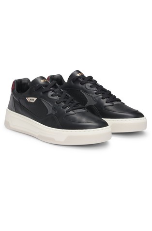 Leather trainers with layered upper