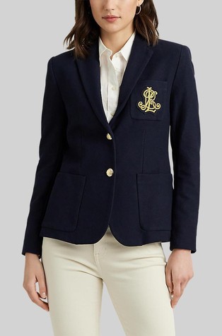 Žakarski suknjič z logo našitkom