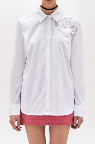 Cotton shirt with floral aplication