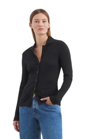 Ribbed polo shirt with buttons made from an organic cotton-modal blend