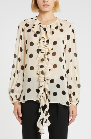 Polka-dot print viscose blouse with ruffles