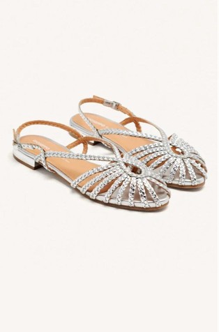 Braided metallic-leather slingback ballet flats