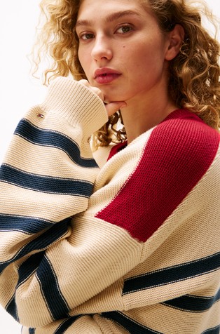 TOMMY HILFIGER TH x Sofia Richie Grainge Breton Stripe Relaxed Jumper Country Ivory Stripe 4