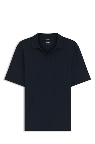 Cotton-jacquard polo shirt with Johnny collar