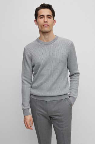 Regular-fit sweater in structured virgin wool and silk