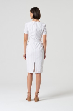 FRACOMINA Slim fit belted dress in pinstriped fabric White 2