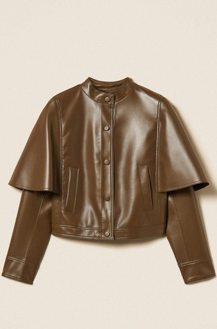 Faux leather cape jacket