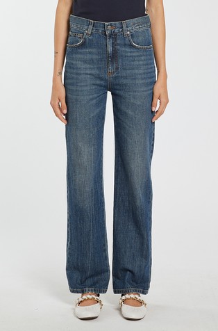 Wide-leg cross denim jeans