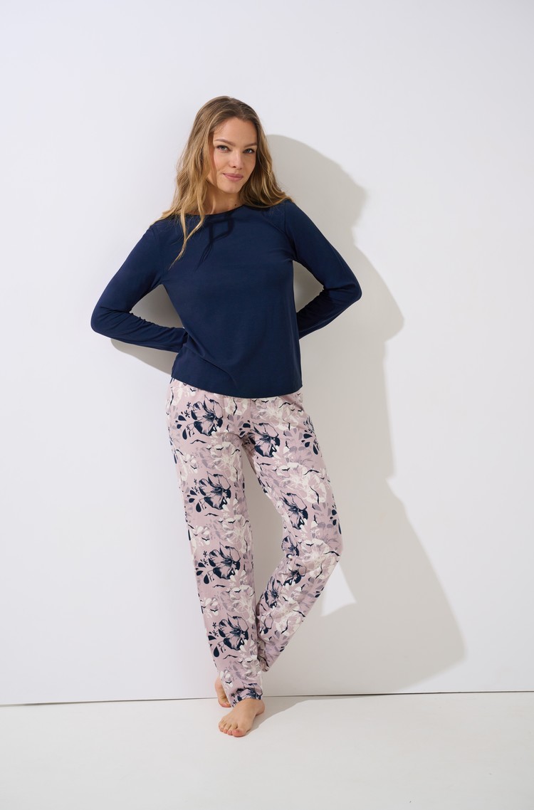 LISCA Ocean pižama z dolgimi rokavi Modra - Blue/Pink 