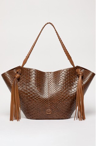 Large tote bag in coated fabric with embossed raptile pattern