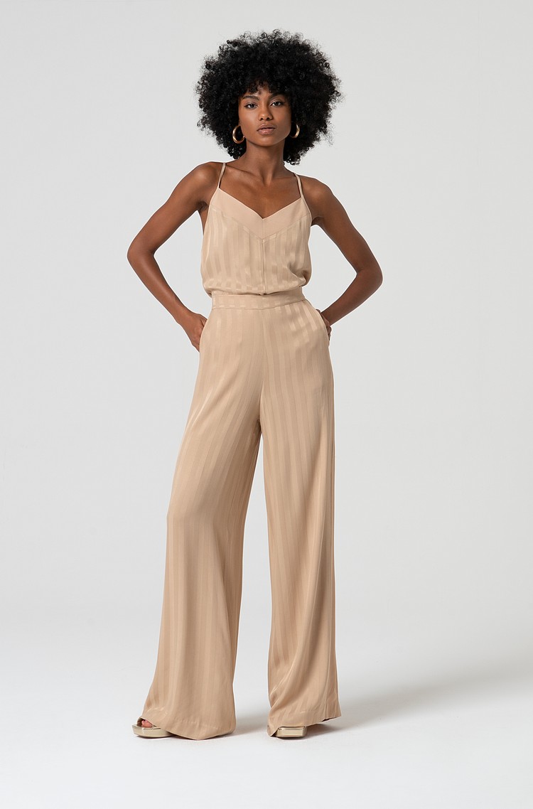 FRACOMINA Striped viscose pant made in shiny fabric Beige 
