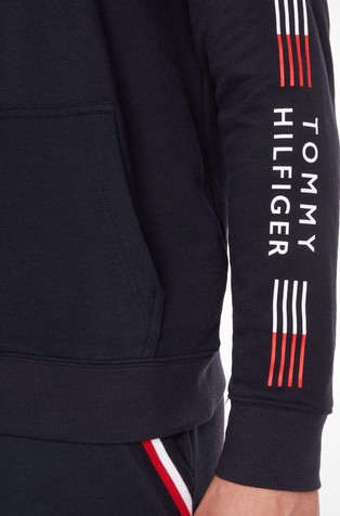 TOMMY HILFIGER TH Stretch pulover s kapuco in logotipom na rokavu Modra - Blue 3