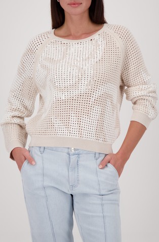 Luknjičasto pleten bombažen pulover z bleščicami