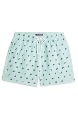 Striped Embroidery Mid Length Swim Shorts