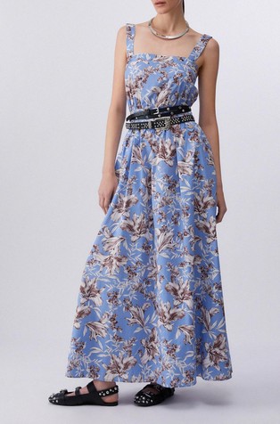 Dolga obleka iz poplina z odstranljivimi naramnicami