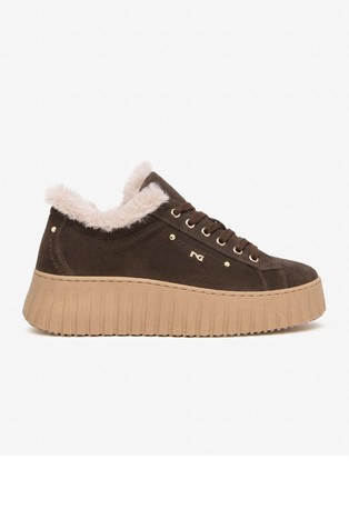 Suede Sneakers with Faux-fur Trims