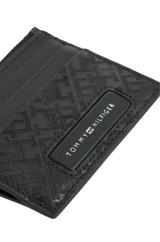 TOMMY HILFIGER TH Monogram usnjena denarnica za kartice Črna - Black 4