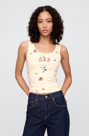 Print Ribbed Tank Top