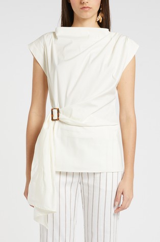 Drapirana bluza iz poplina z zaponko